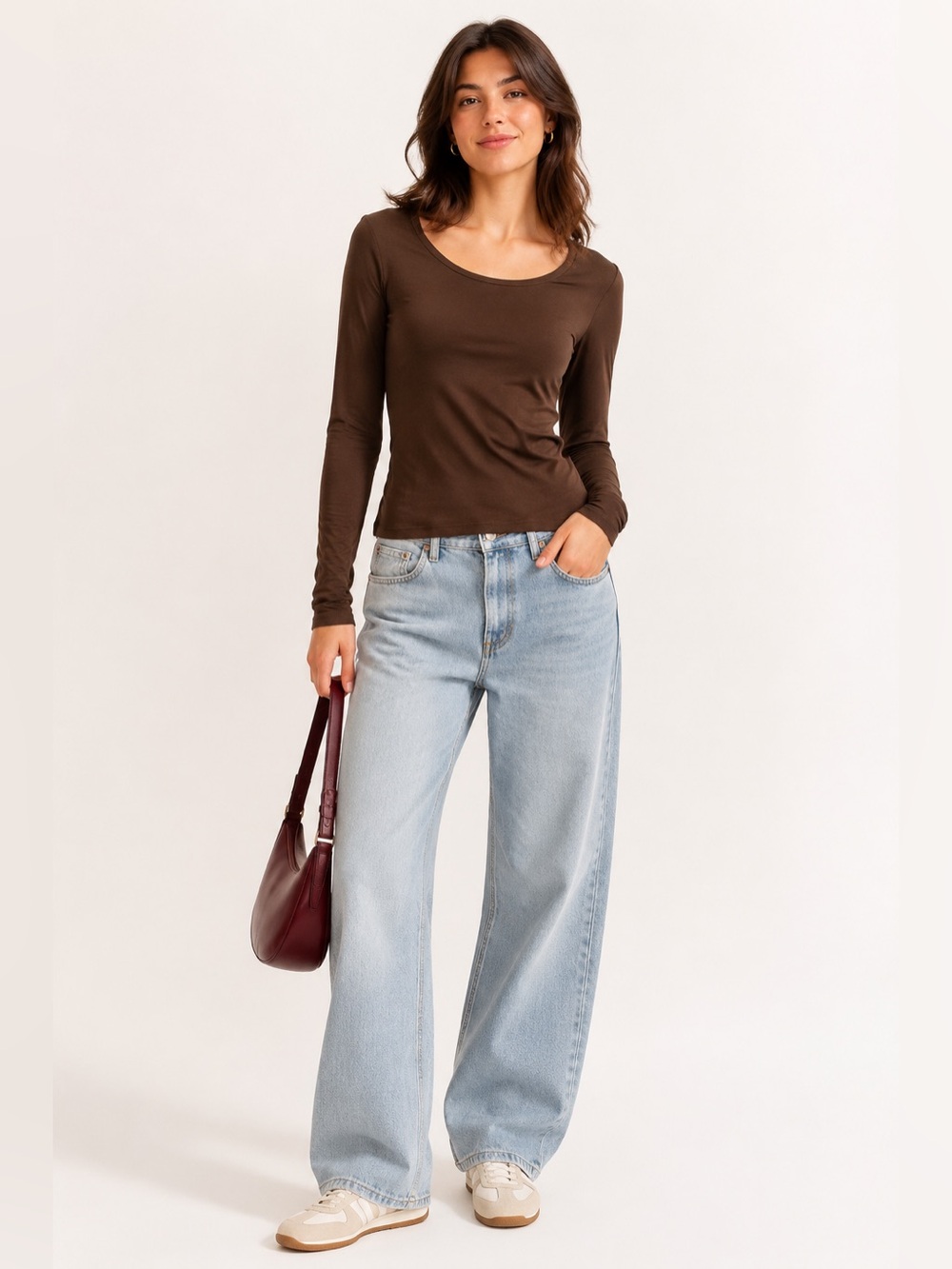 Merona Ultimate Tee Womens XS Chocolate Brown Long Sleeve Scoop Neck Top